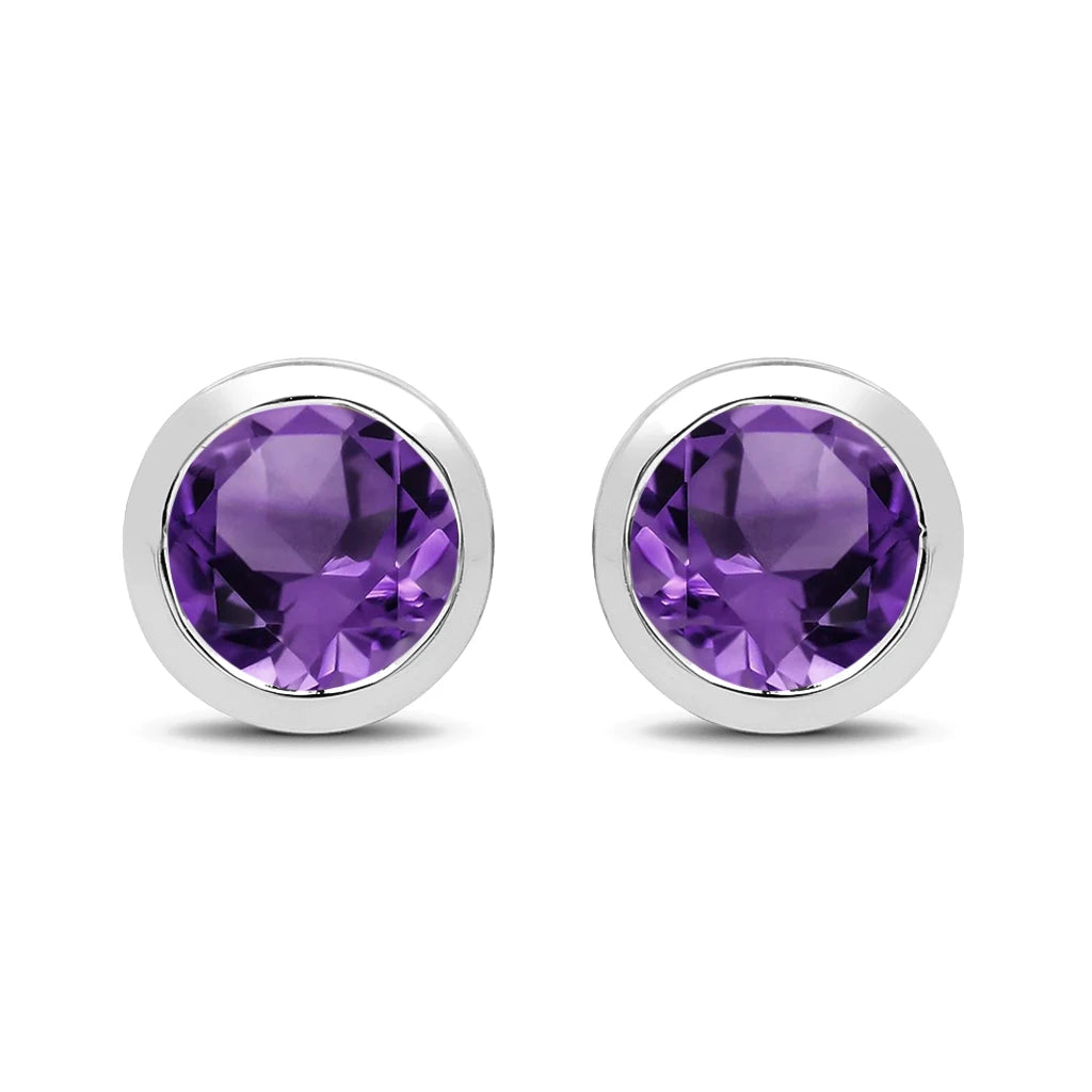 Round Bezel Set Stud Earrings