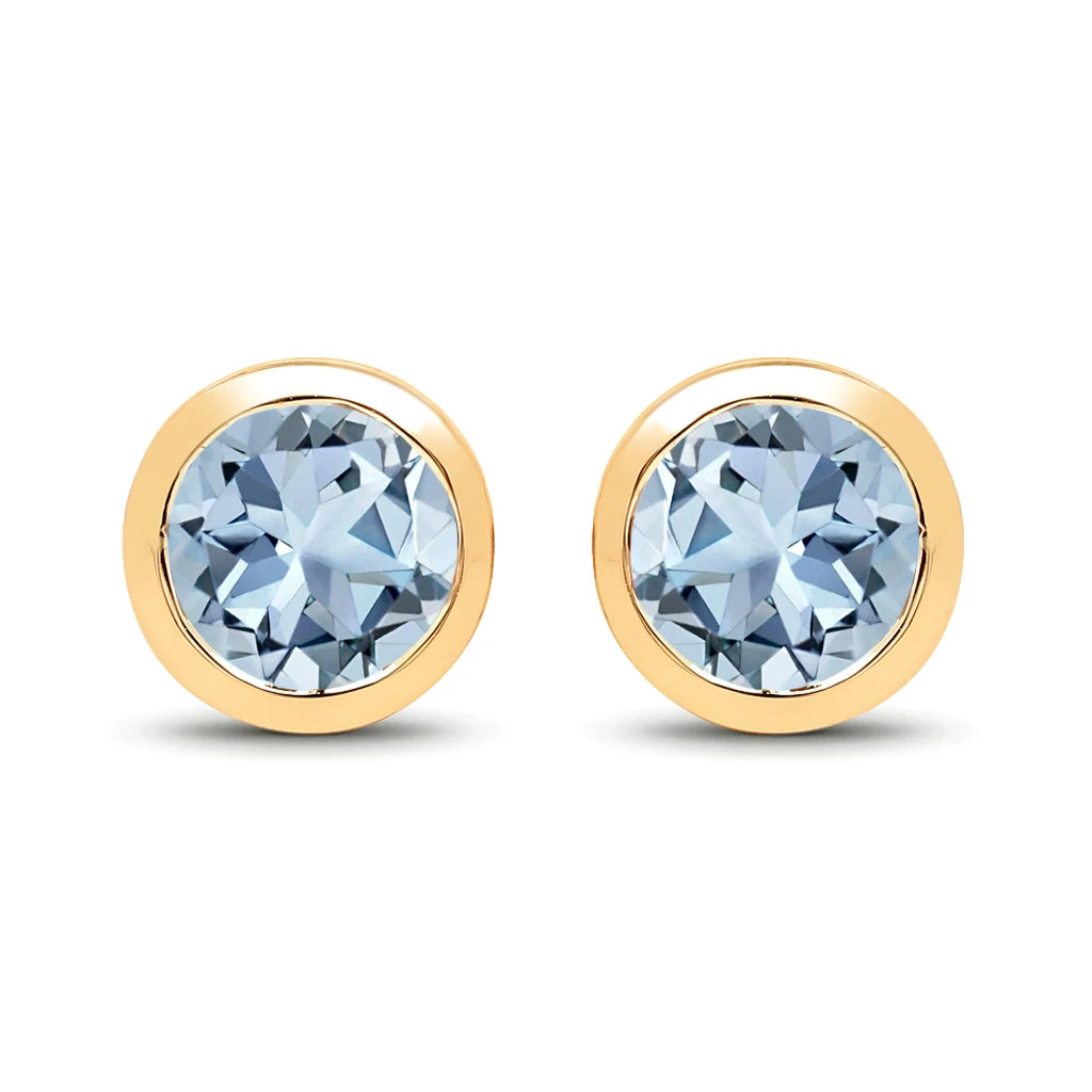Round Bezel Set Stud Earrings