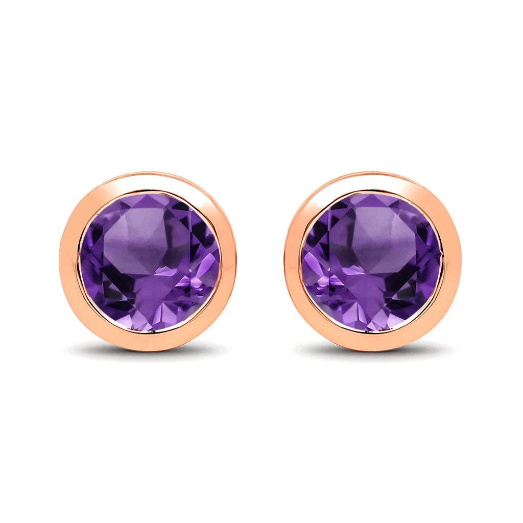 Round Bezel Set Stud Earrings