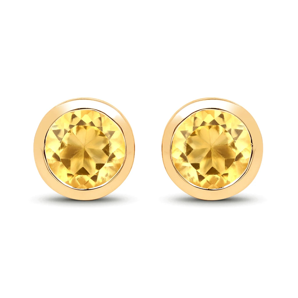 Round Bezel Set Stud Earrings