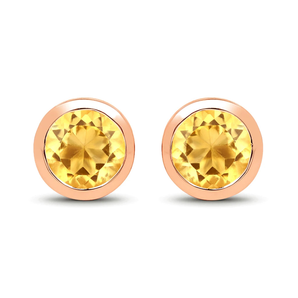 Round Bezel Set Stud Earrings