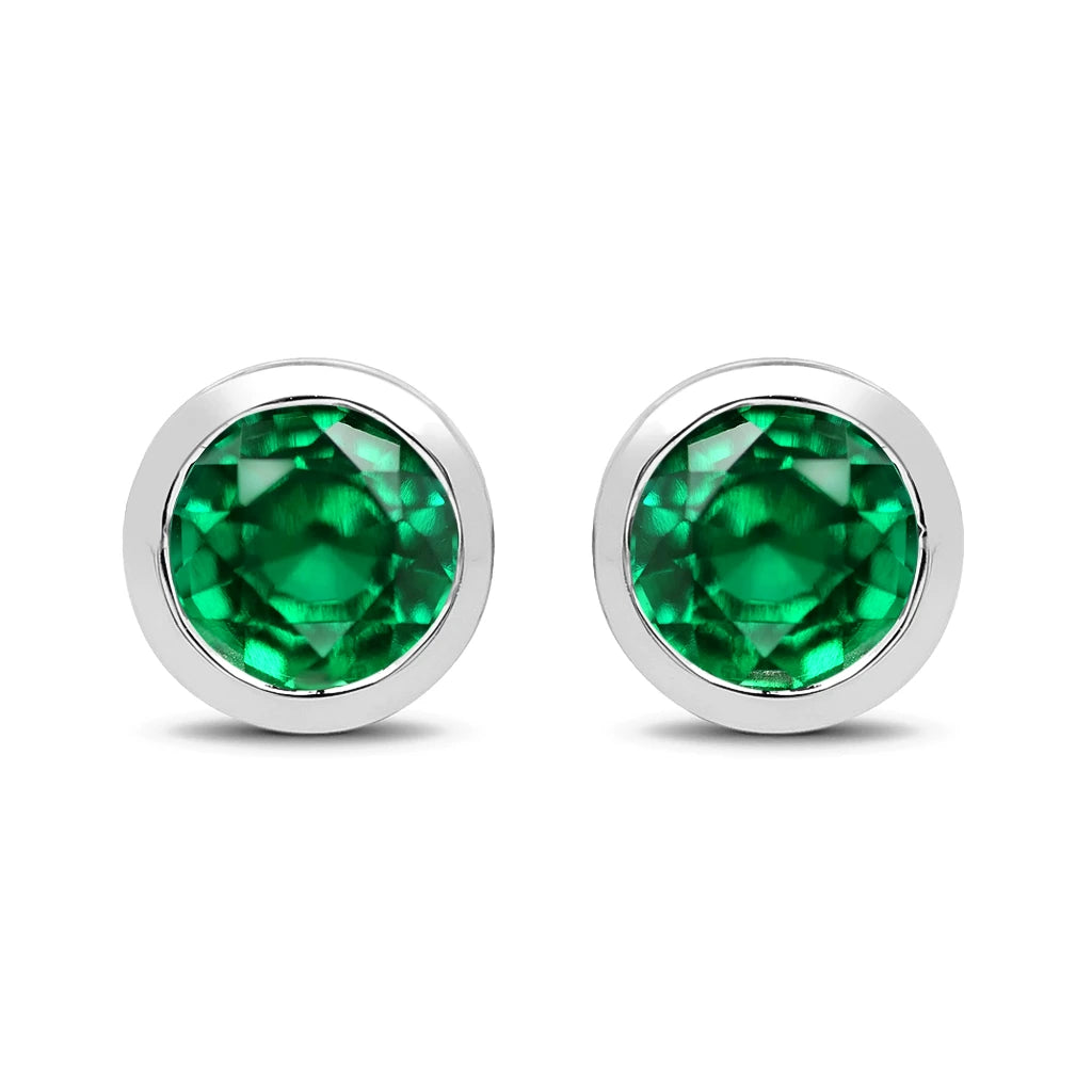 Round Bezel Set Stud Earrings