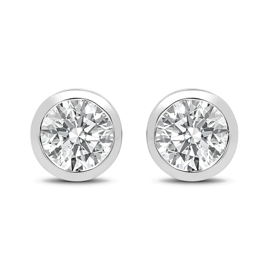 Round Bezel Set Stud Earrings