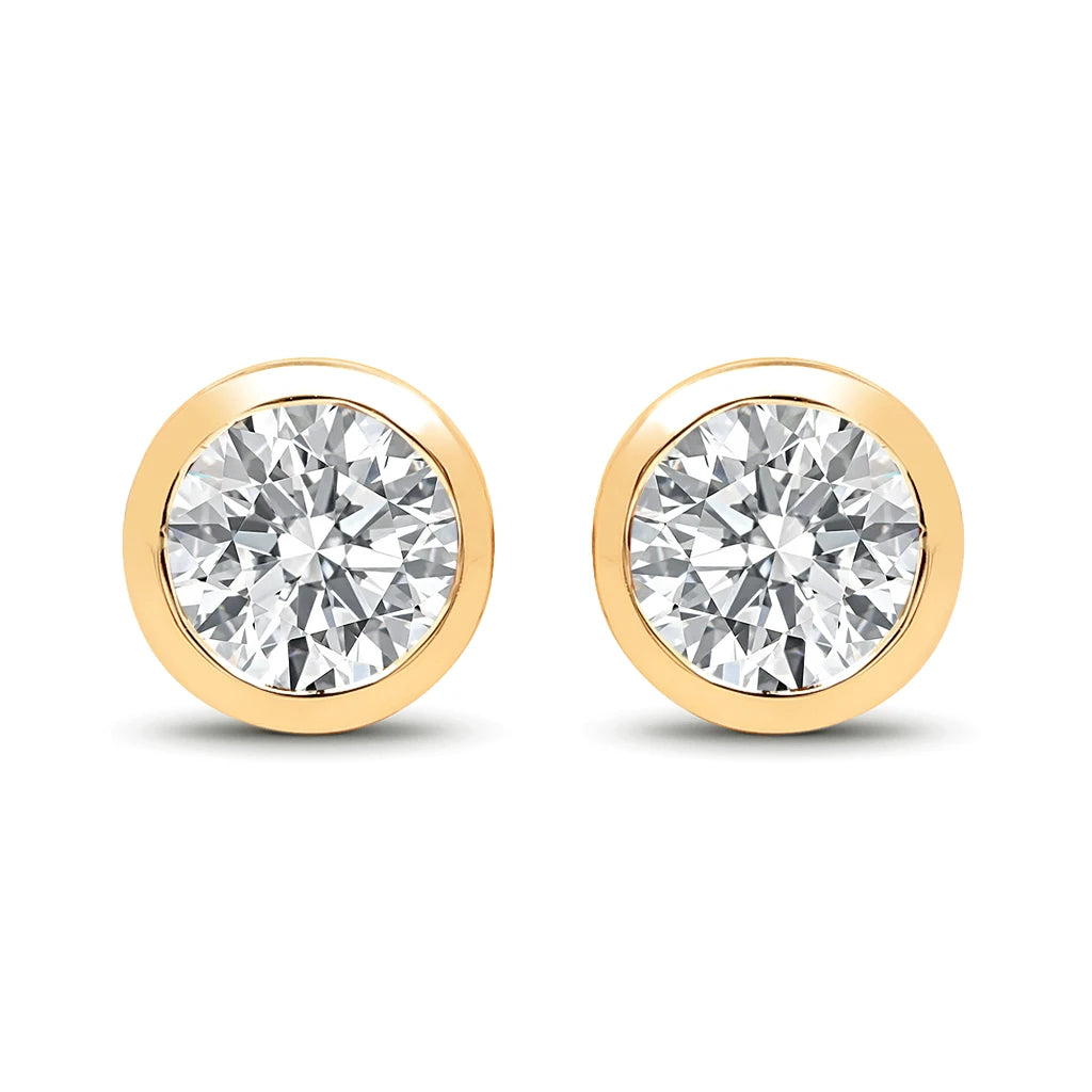 Round Bezel Set Stud Earrings