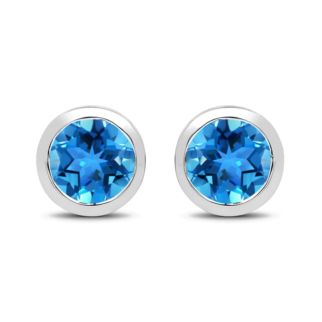 Round Bezel Set Stud Earrings