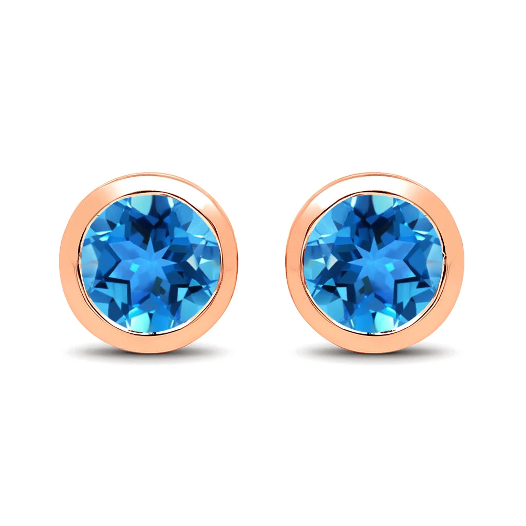 Round Bezel Set Stud Earrings
