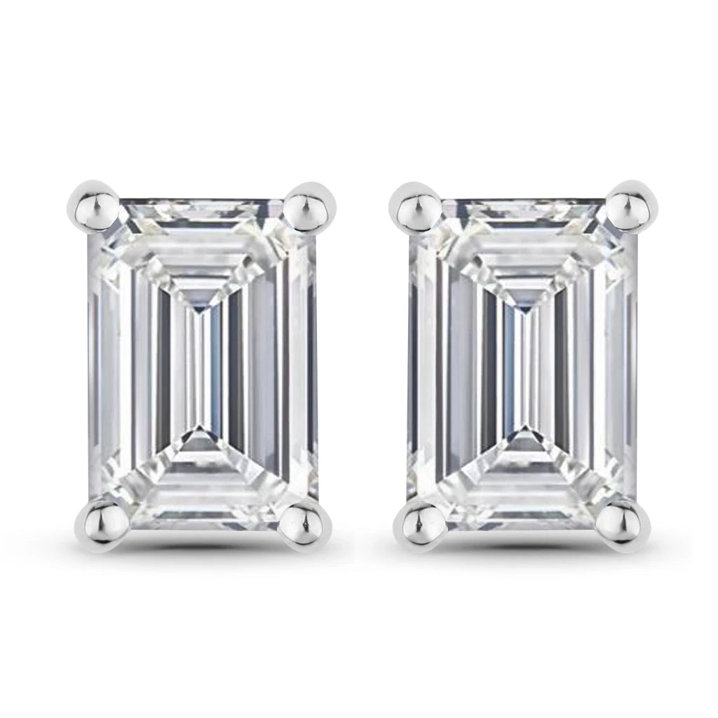 Emerald-Cut Prong Set Stud Earrings
