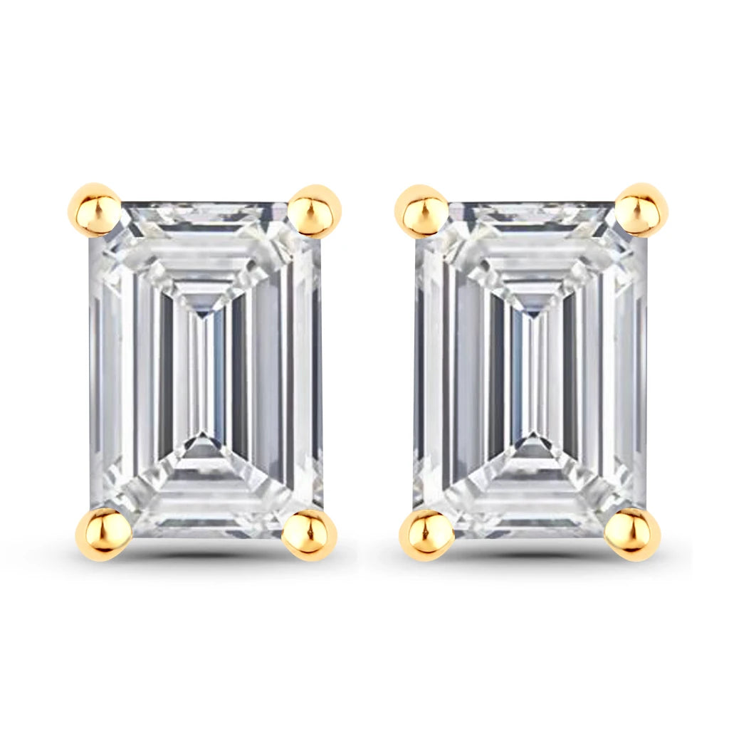 Emerald-Cut Prong Set Stud Earrings