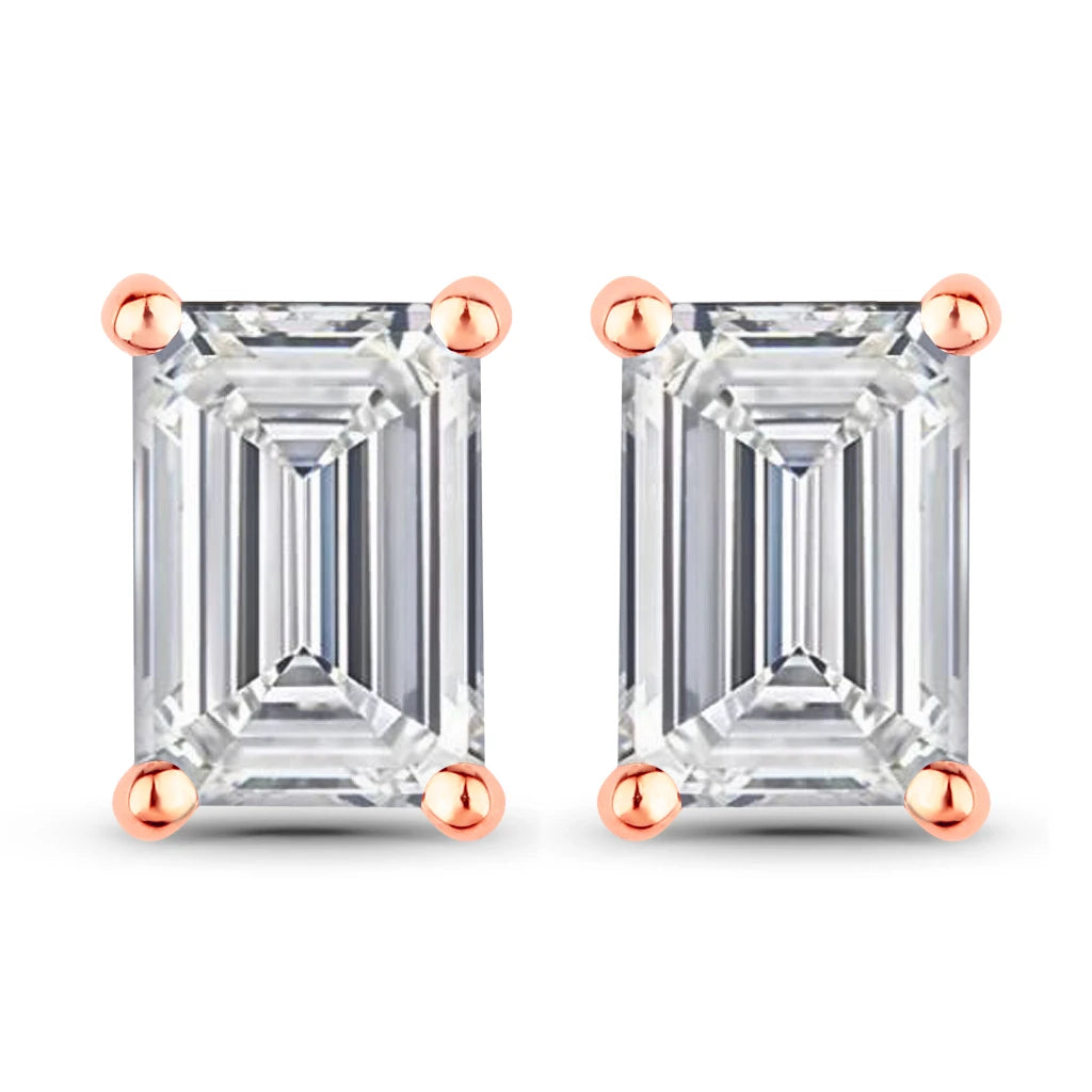 Emerald-Cut Prong Set Stud Earrings