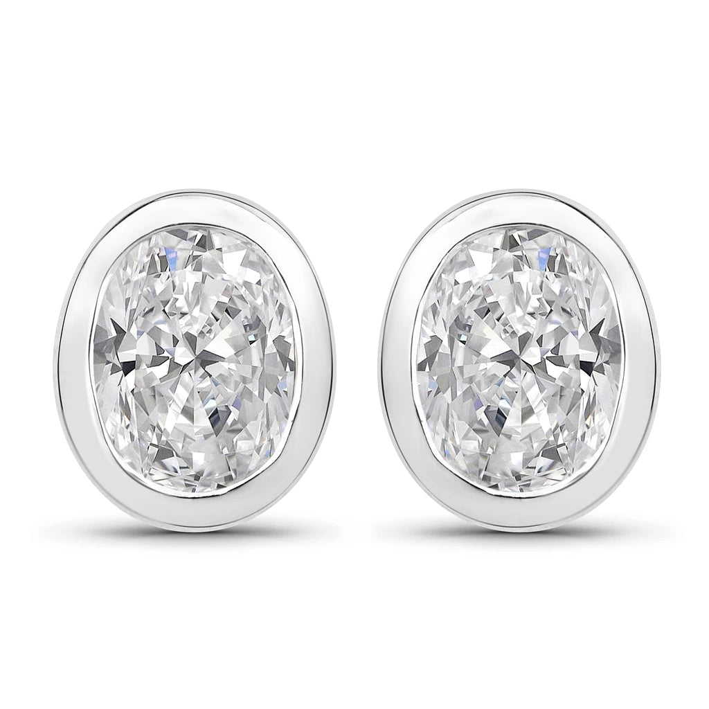 Oval Bezel Set Stud Earrings