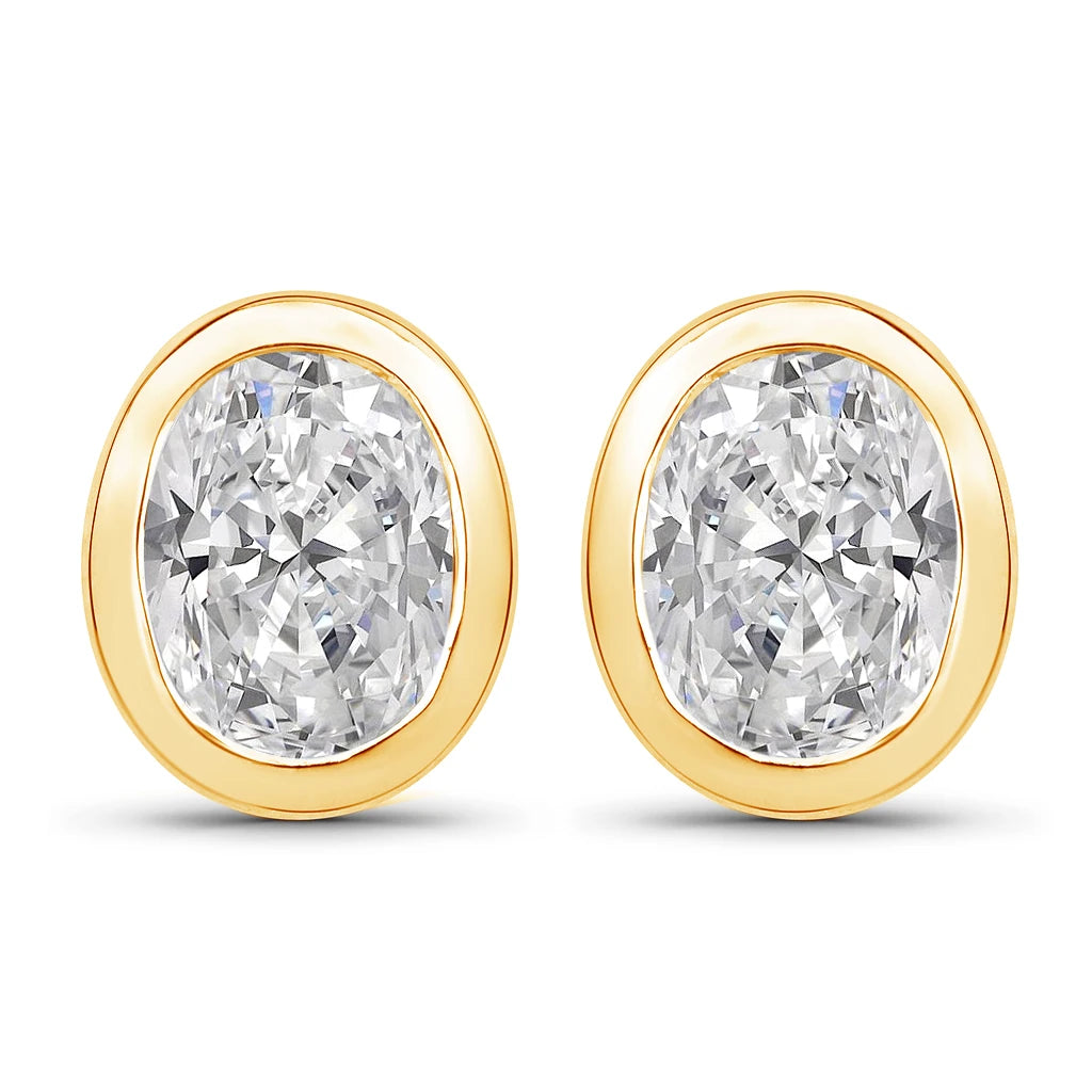 Oval Bezel Set Stud Earrings