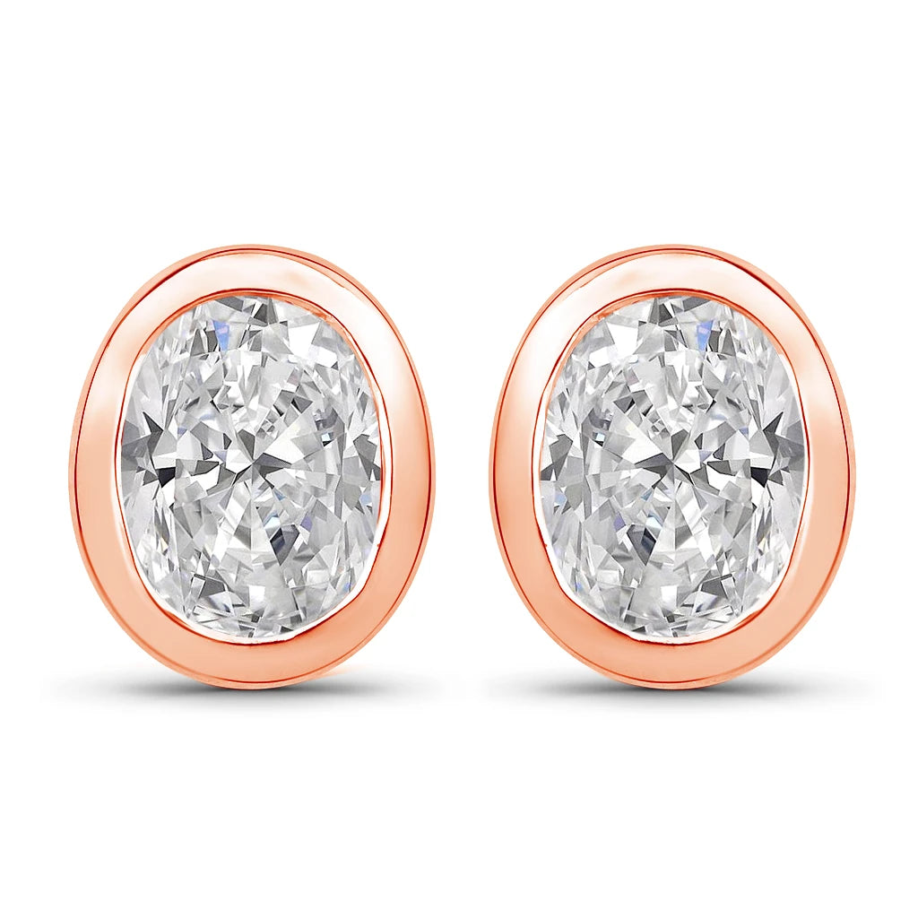 Oval Bezel Set Stud Earrings