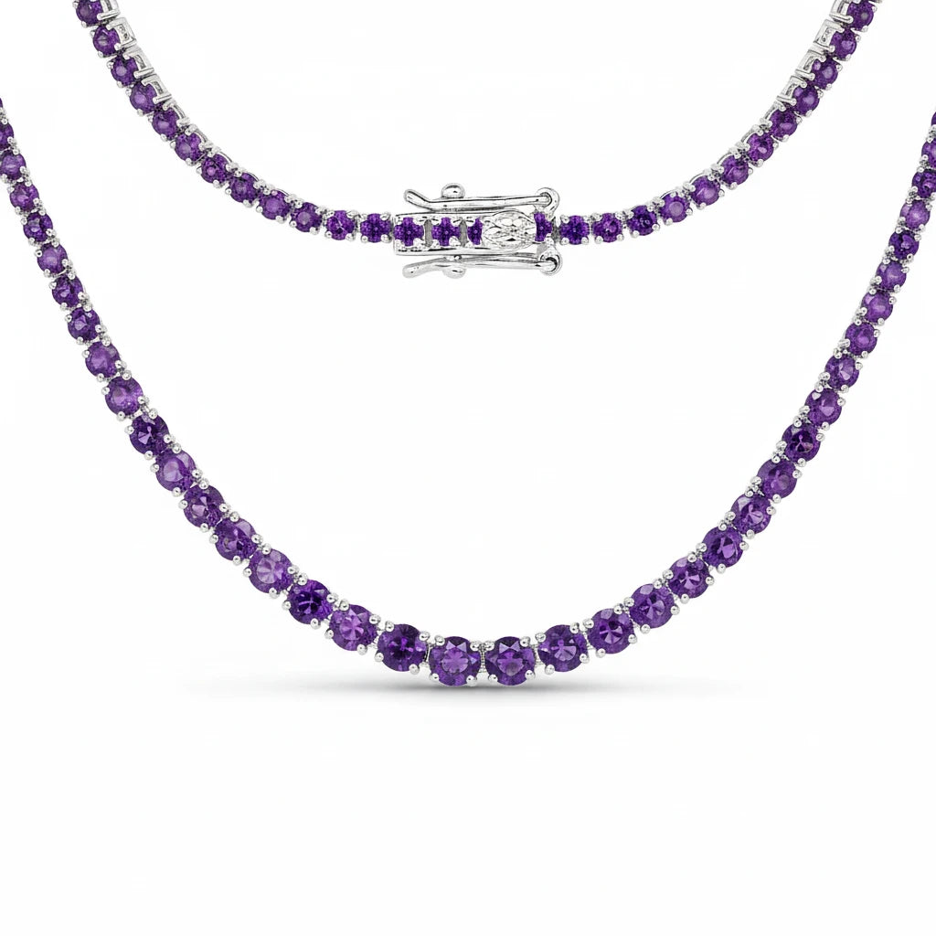 Round Cut Prong Set Graduated Tennis Necklace