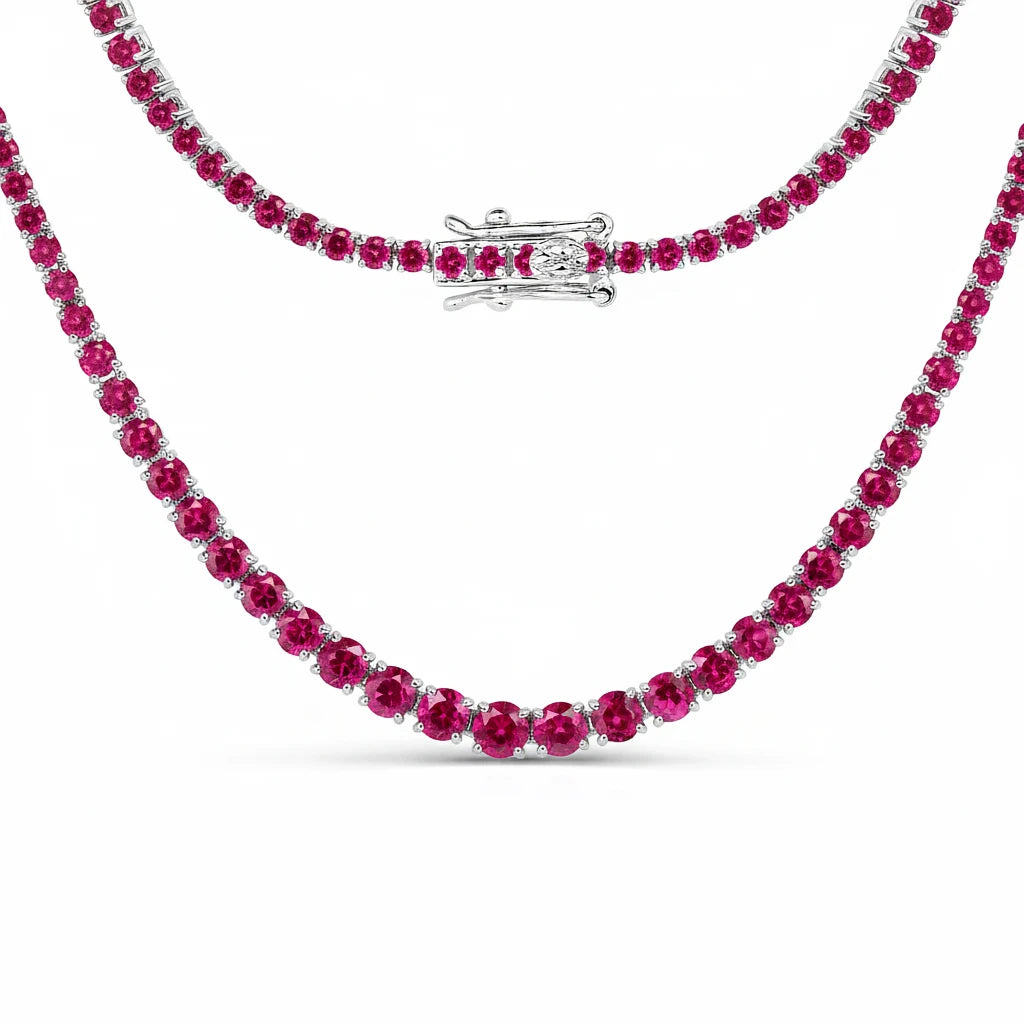 Round Cut Prong Set Graduated Tennis Necklace