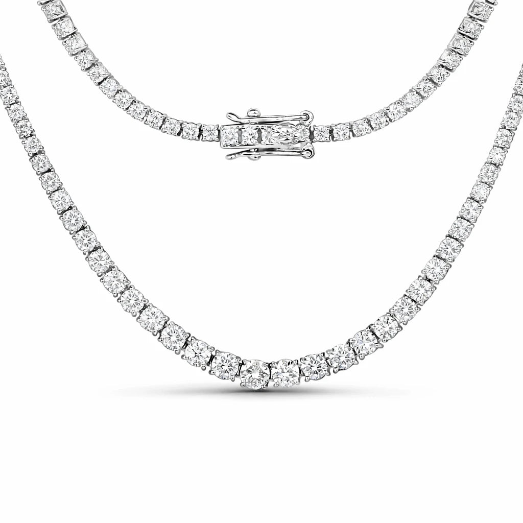 Round Cut Prong Set Graduated Tennis Necklace