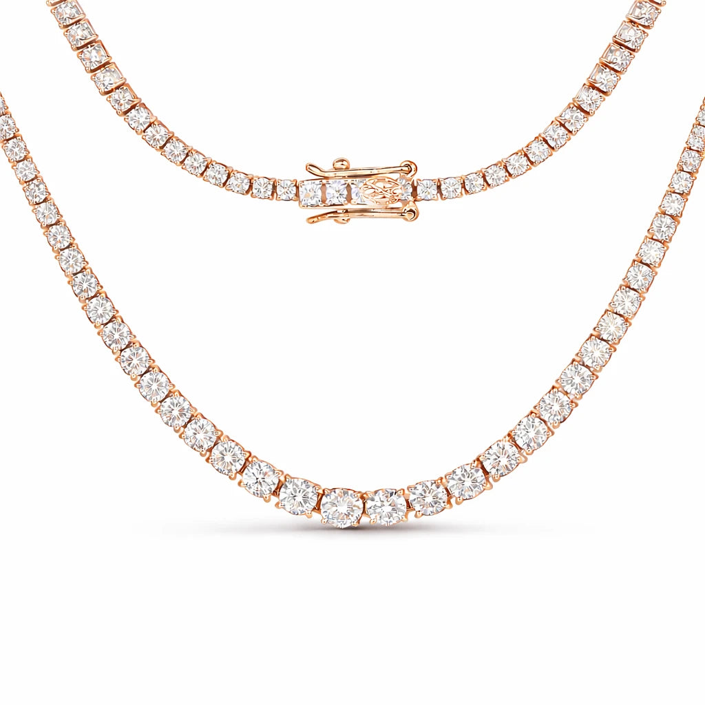Round Cut Prong Set Graduated Tennis Necklace