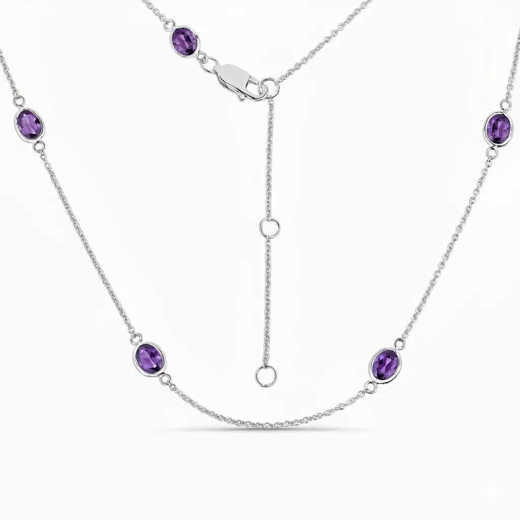 Minimal Oval Cut Bezel Set Station Necklace