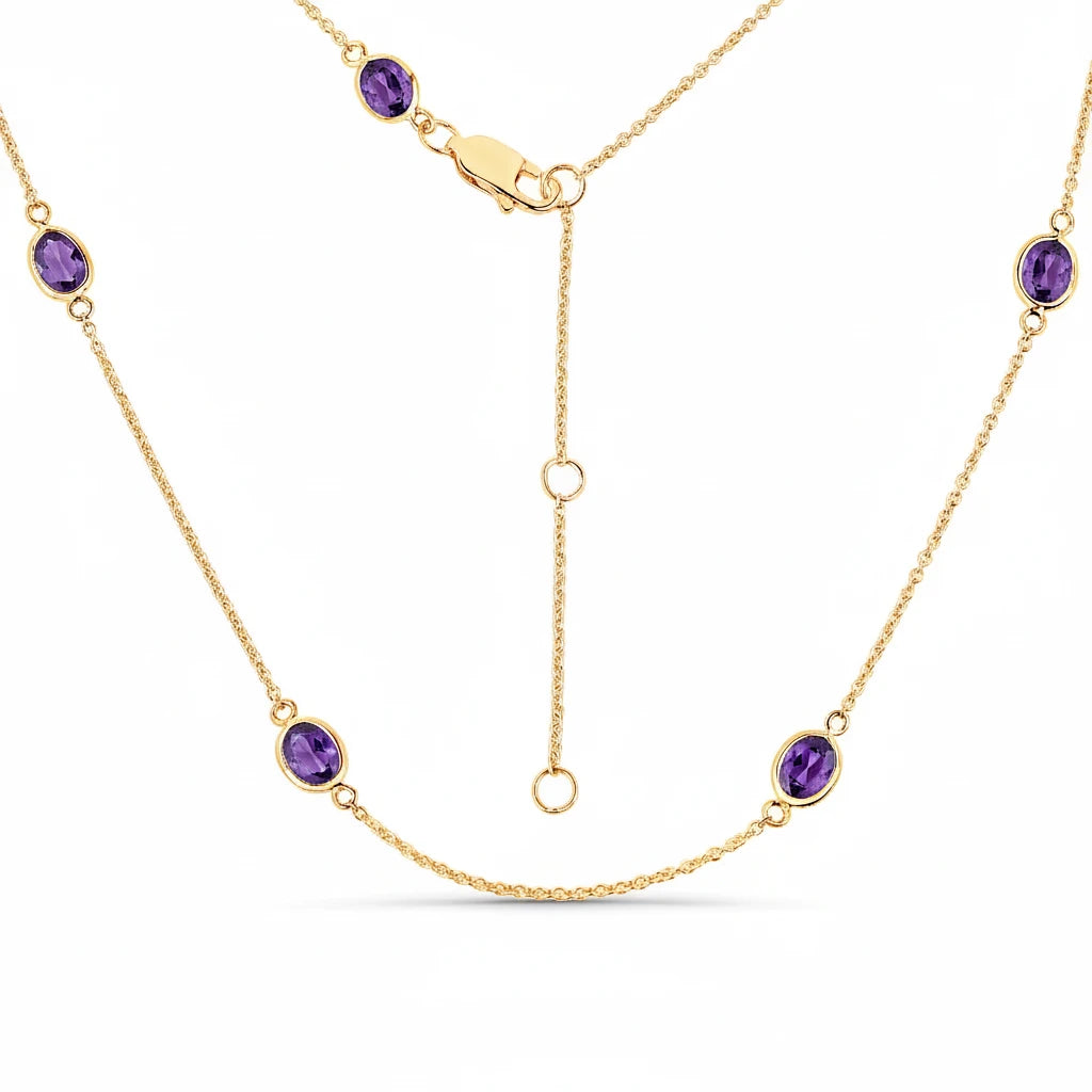 Minimal Oval Cut Bezel Set Station Necklace