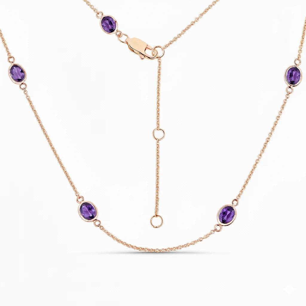 Minimal Oval Cut Bezel Set Station Necklace