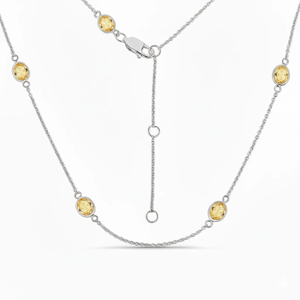 Minimal Oval Cut Bezel Set Station Necklace