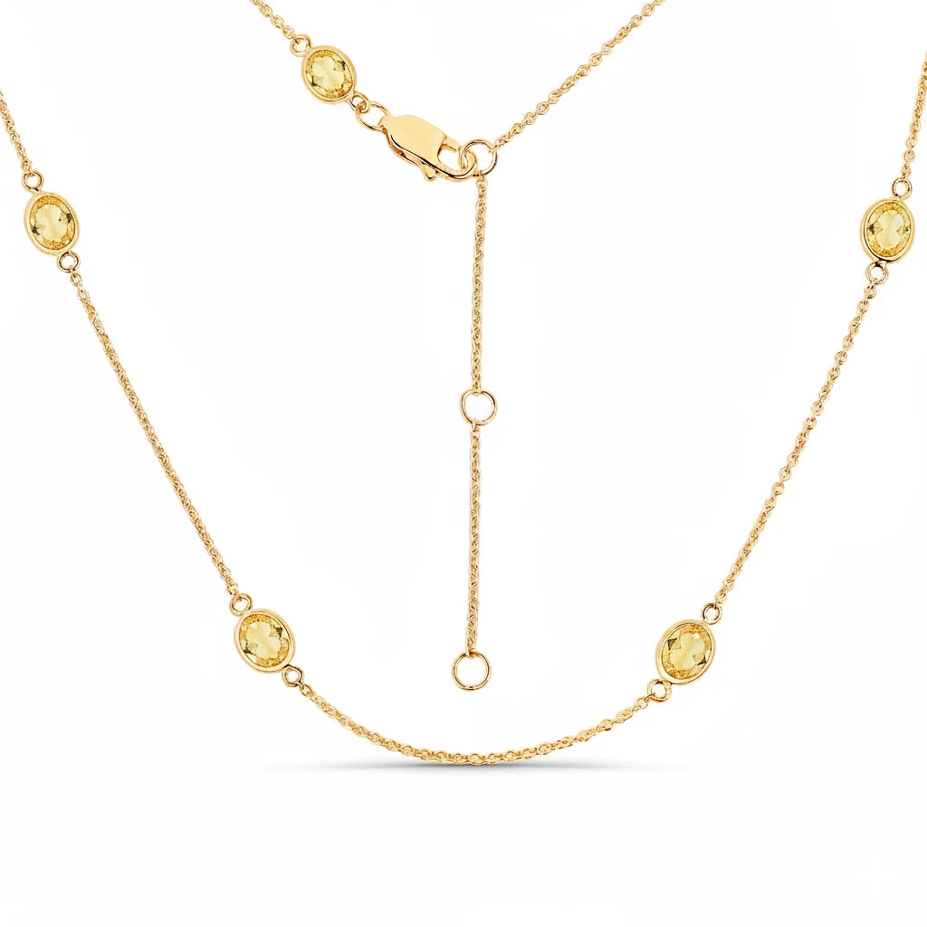 Minimal Oval Cut Bezel Set Station Necklace