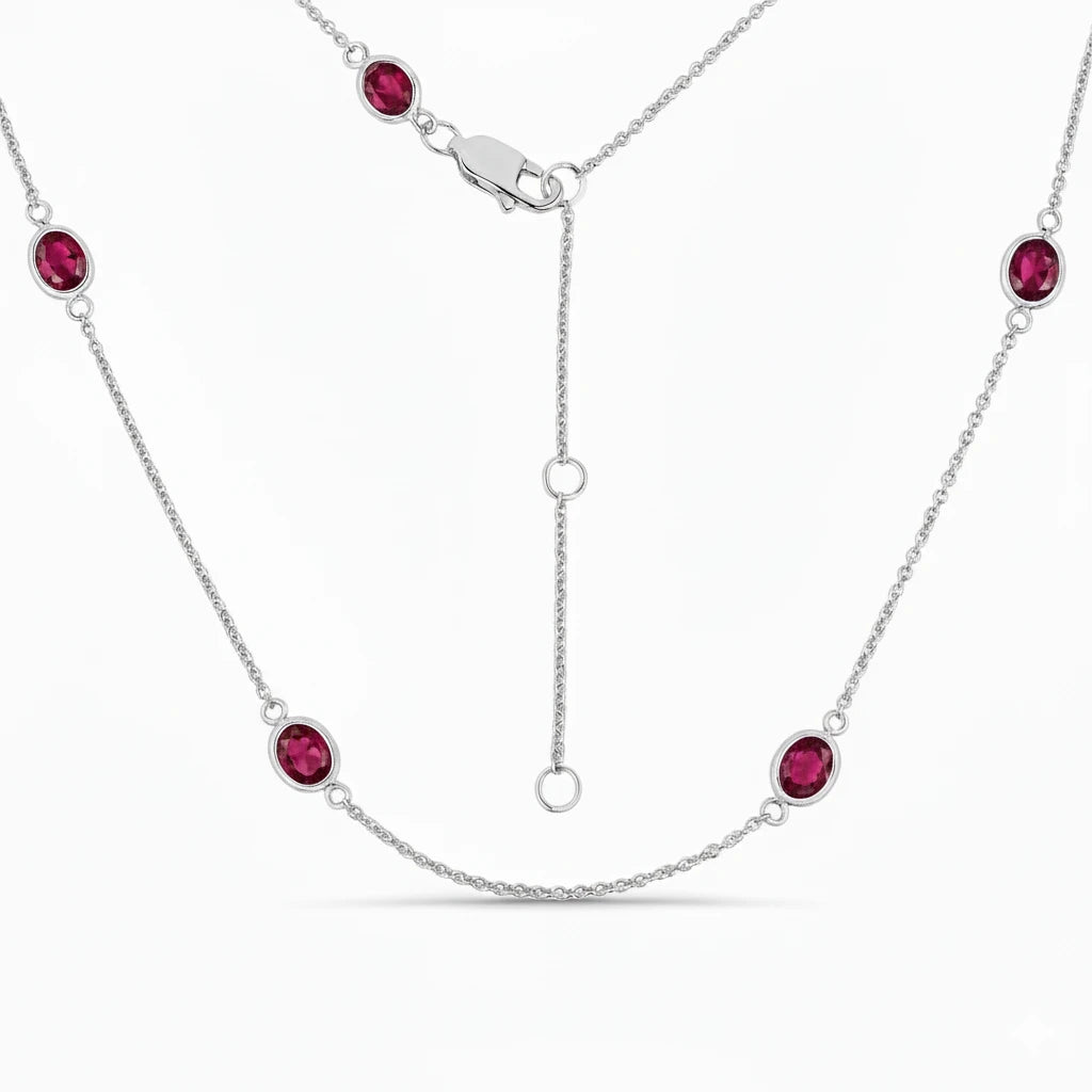 Minimal Oval Cut Bezel Set Station Necklace