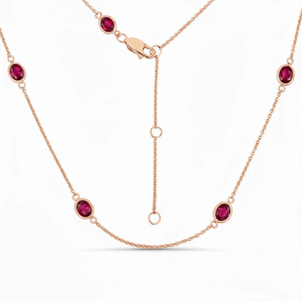Minimal Oval Cut Bezel Set Station Necklace