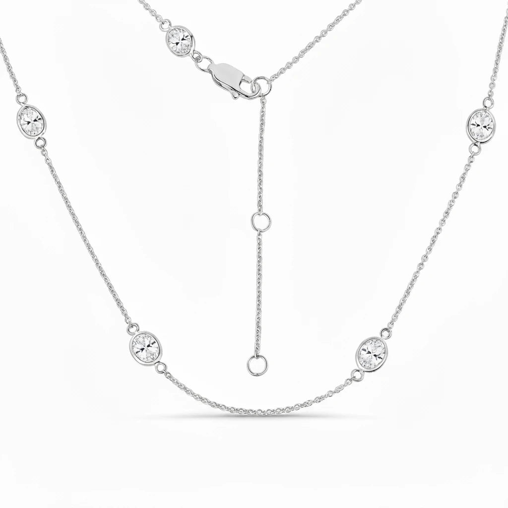 Minimal Oval Cut Bezel Set Station Necklace