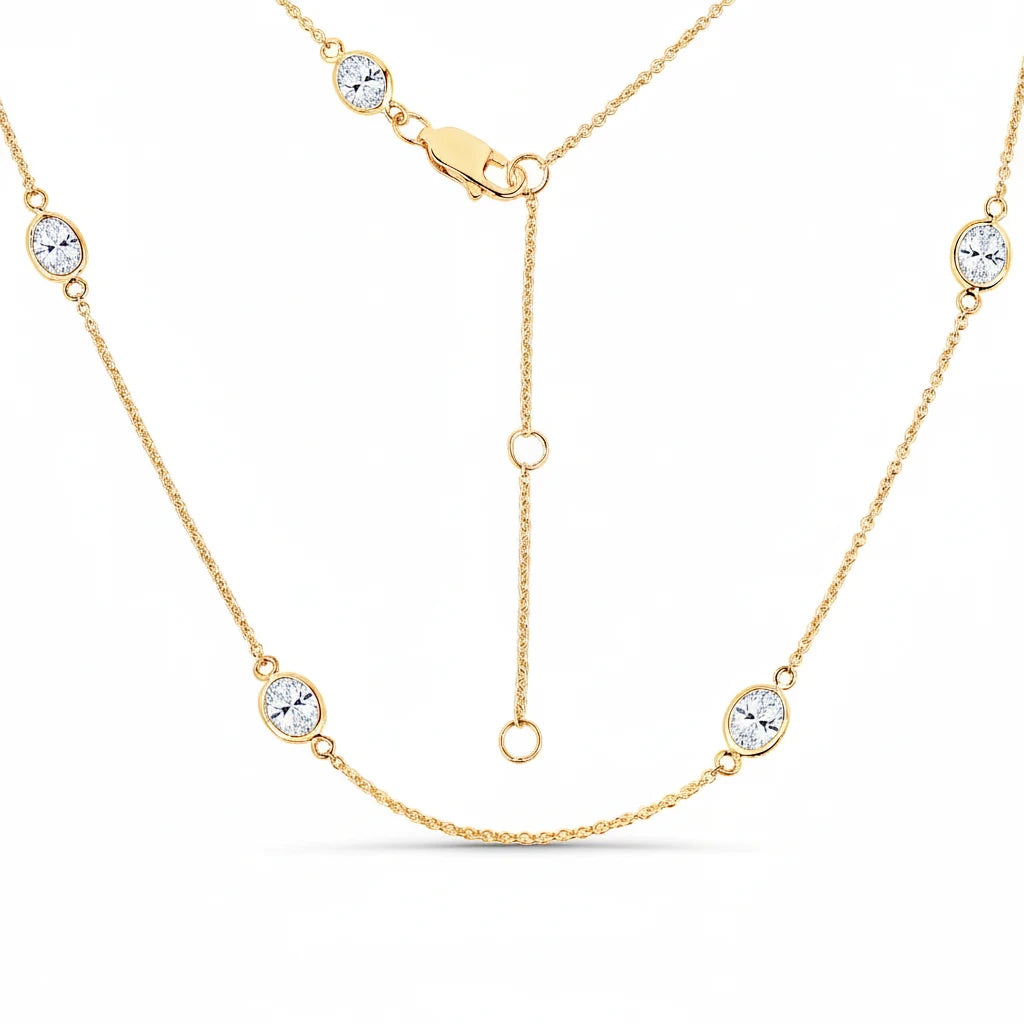 Minimal Oval Cut Bezel Set Station Necklace