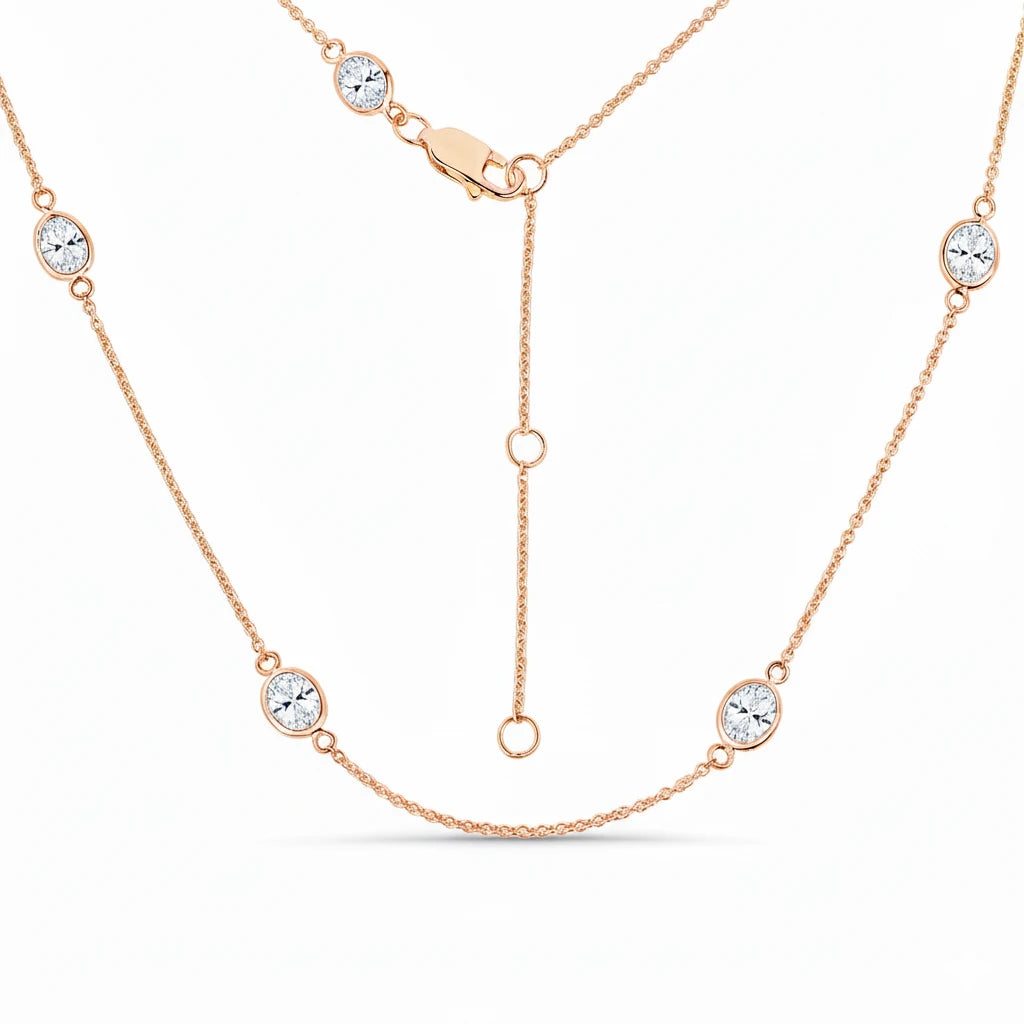 Minimal Oval Cut Bezel Set Station Necklace