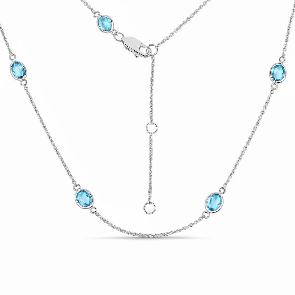 Minimal Oval Cut Bezel Set Station Necklace