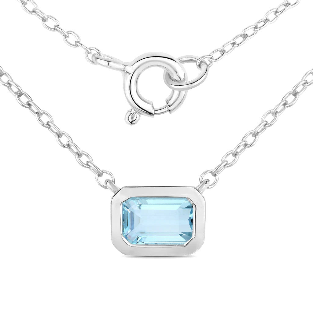 Emerald Cut Bezel Set Solitaire Necklace