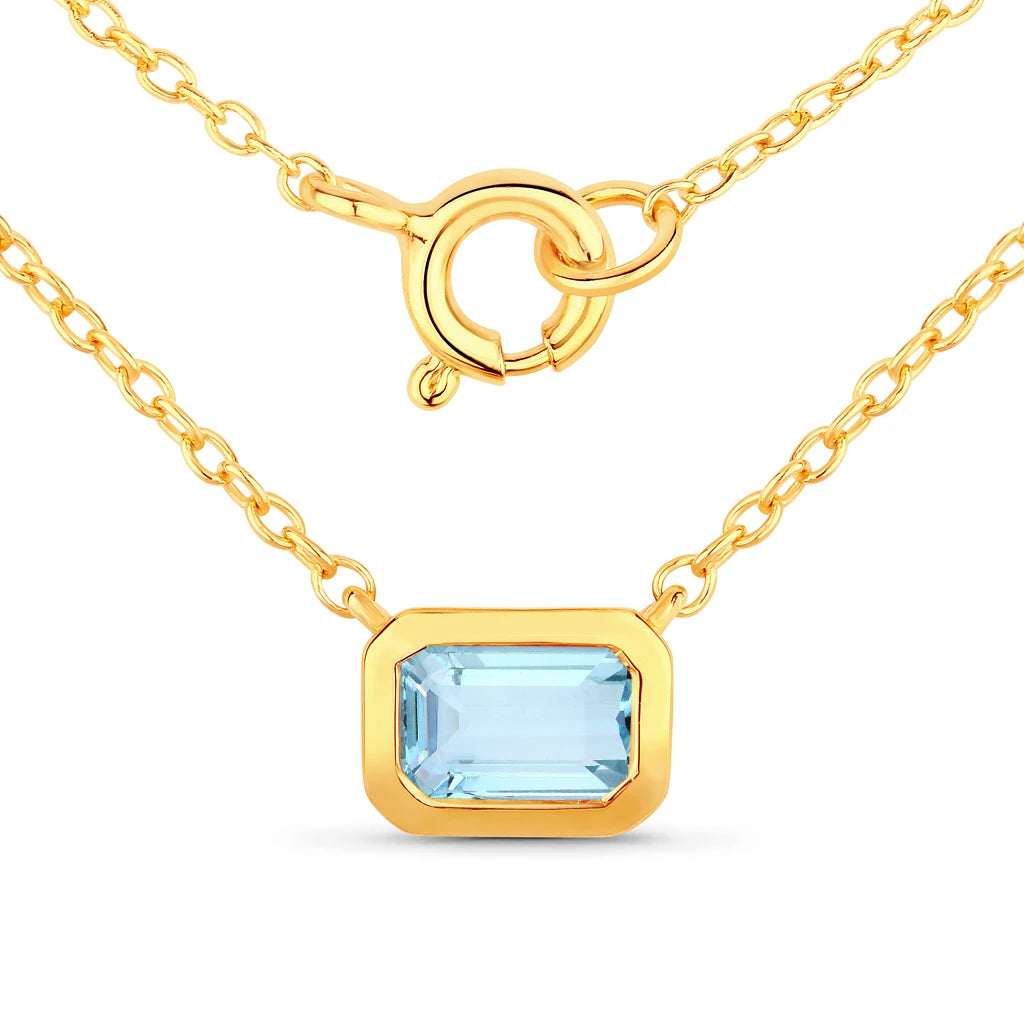 Emerald Cut Bezel Set Solitaire Necklace