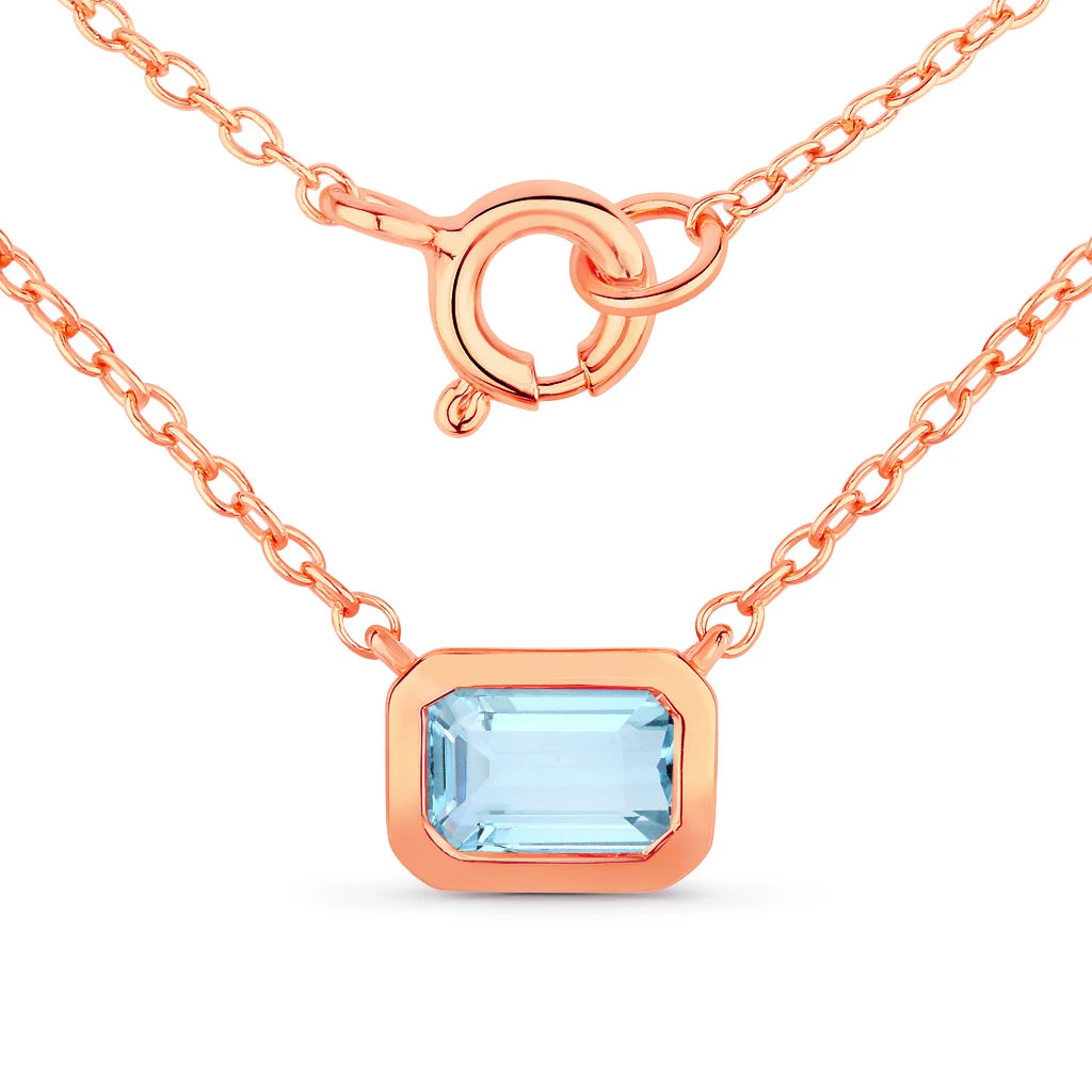 Emerald Cut Bezel Set Solitaire Necklace