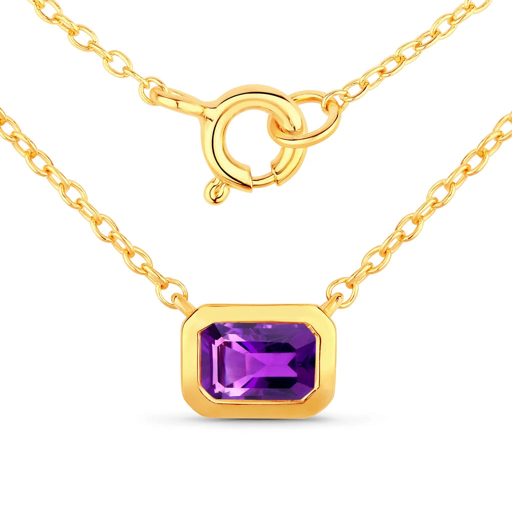 Emerald Cut Bezel Set Solitaire Necklace