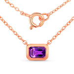 Emerald Cut Bezel Set Solitaire Necklace