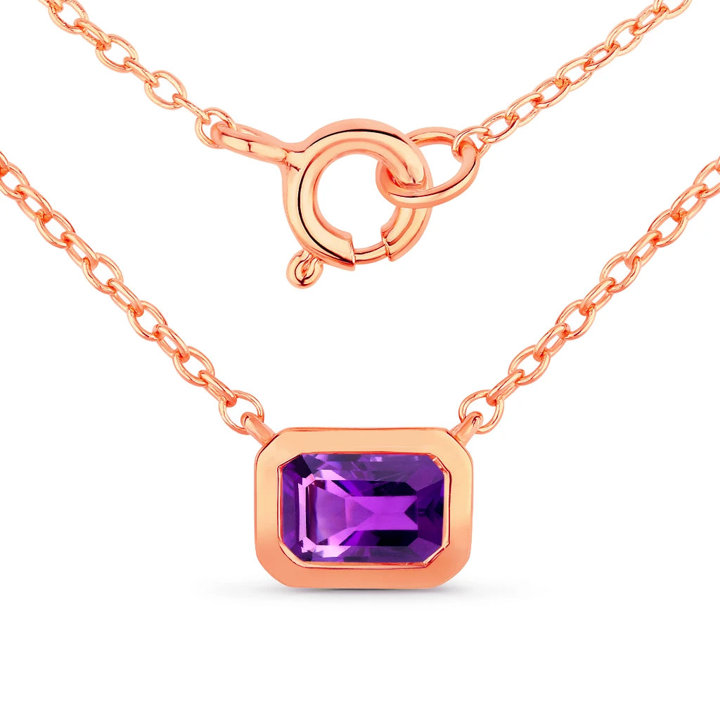 Emerald Cut Bezel Set Solitaire Necklace
