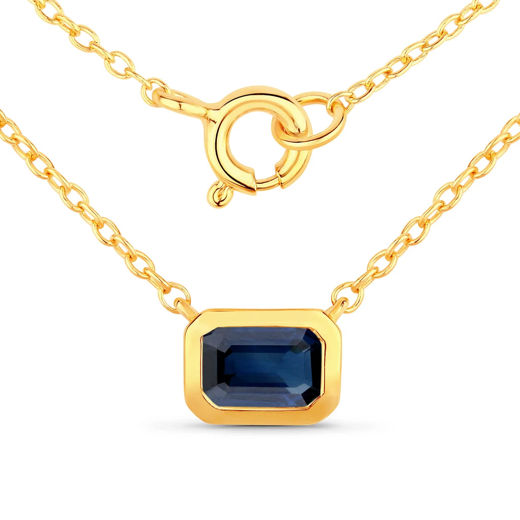 Emerald Cut Bezel Set Solitaire Necklace