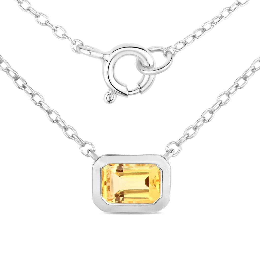 Emerald Cut Bezel Set Solitaire Necklace