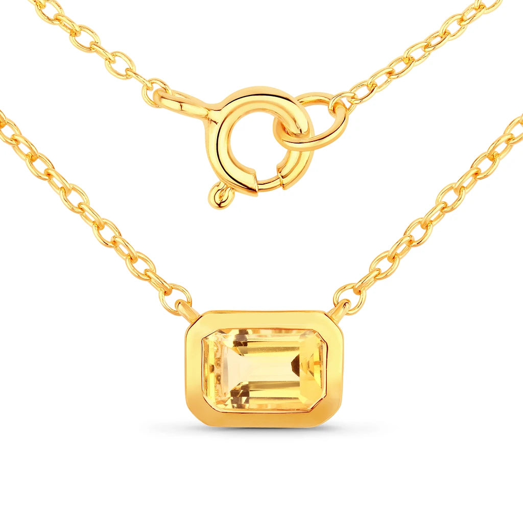Emerald Cut Bezel Set Solitaire Necklace