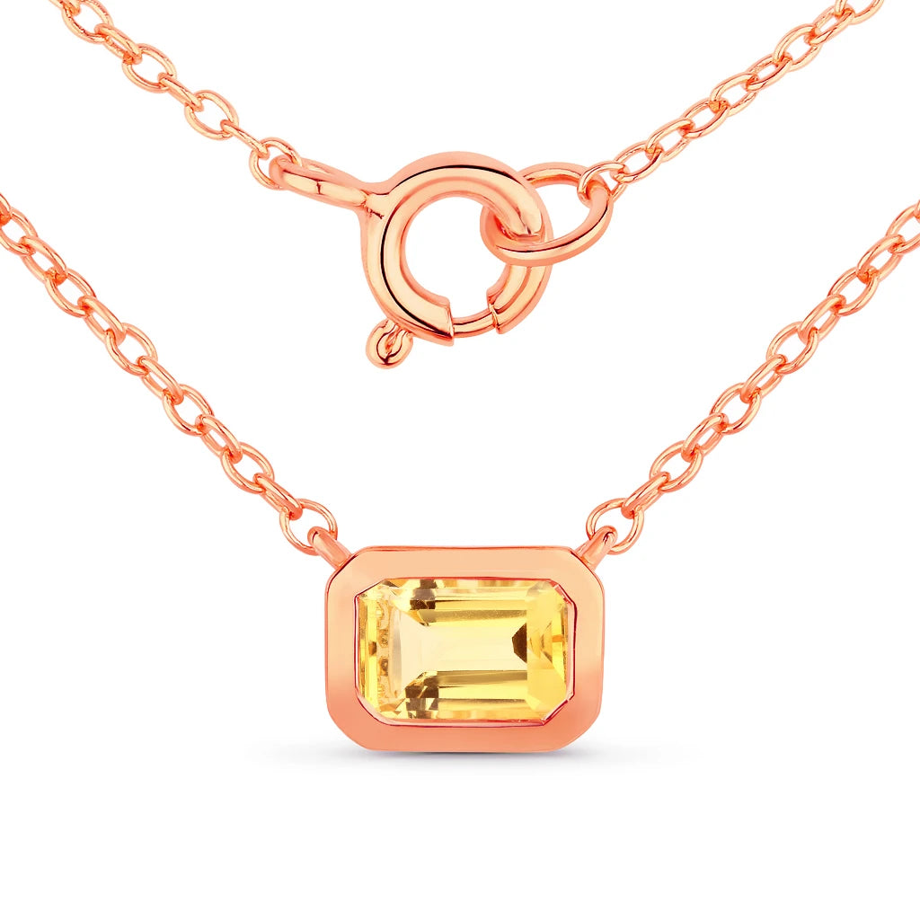 Emerald Cut Bezel Set Solitaire Necklace