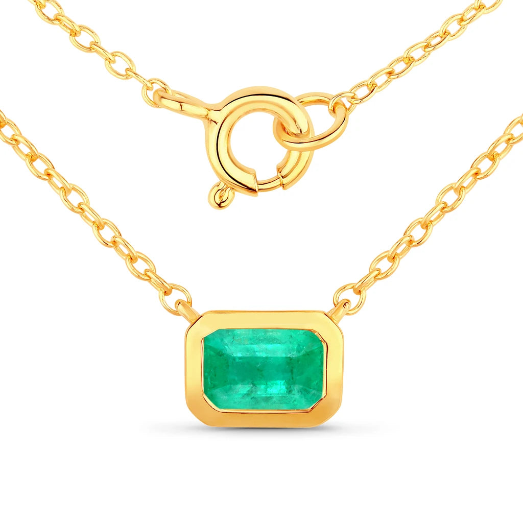 Emerald Cut Bezel Set Solitaire Necklace