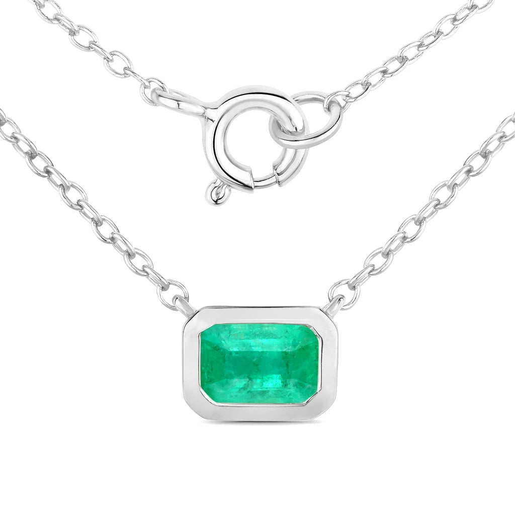 Emerald Cut Bezel Set Solitaire Necklace