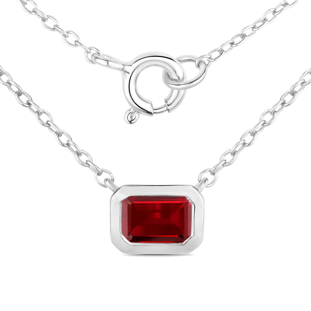Emerald Cut Bezel Set Solitaire Necklace
