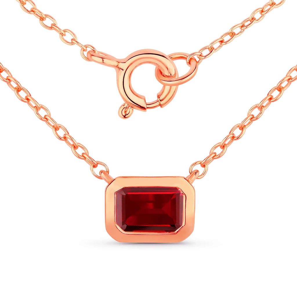 Emerald Cut Bezel Set Solitaire Necklace