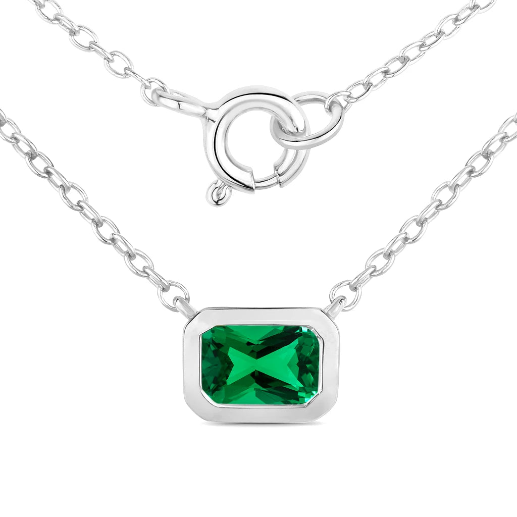 Emerald Cut Bezel Set Solitaire Necklace
