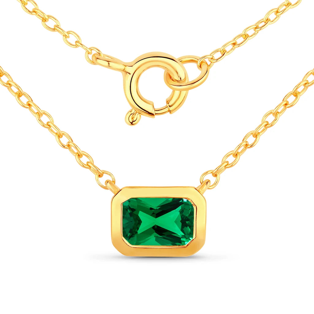 Emerald Cut Bezel Set Solitaire Necklace
