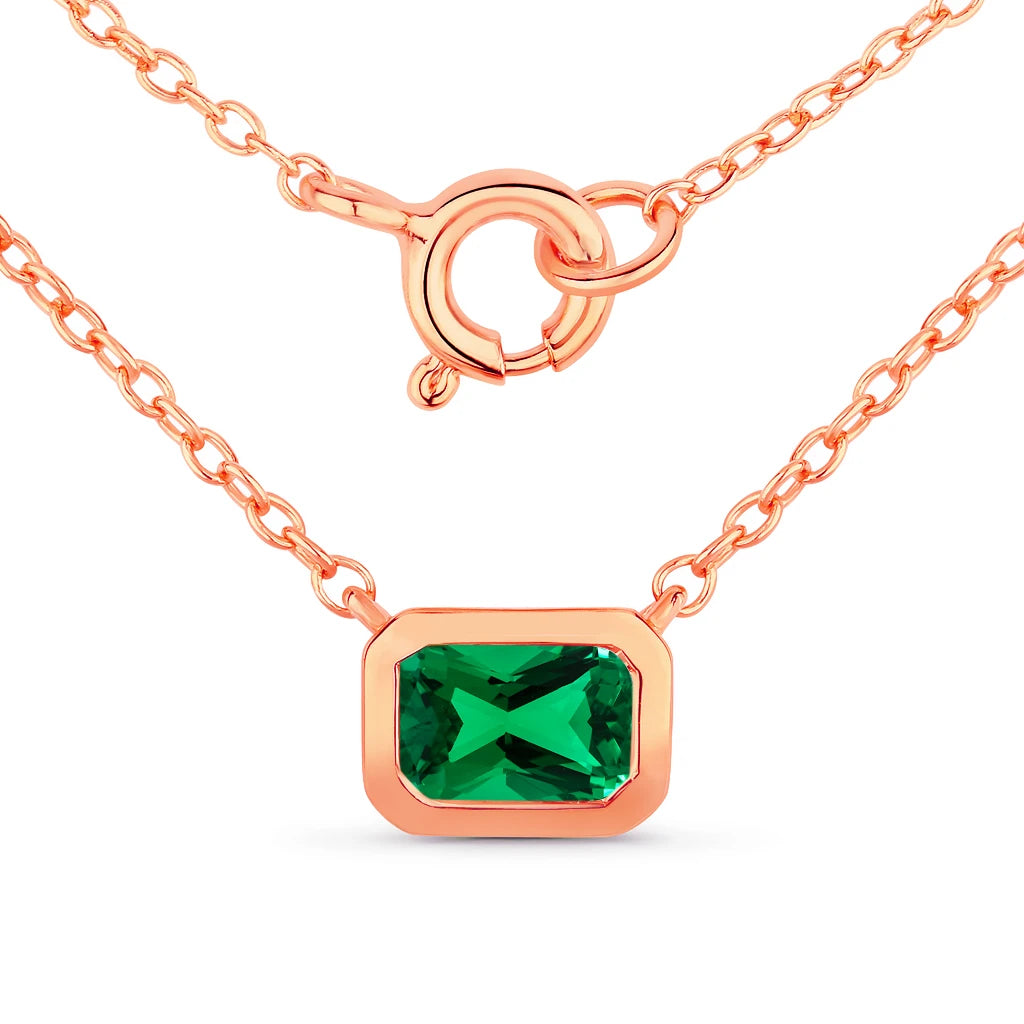 Emerald Cut Bezel Set Solitaire Necklace