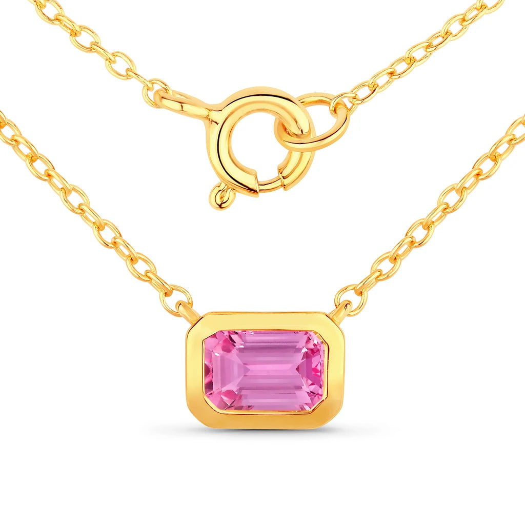 Emerald Cut Bezel Set Solitaire Necklace