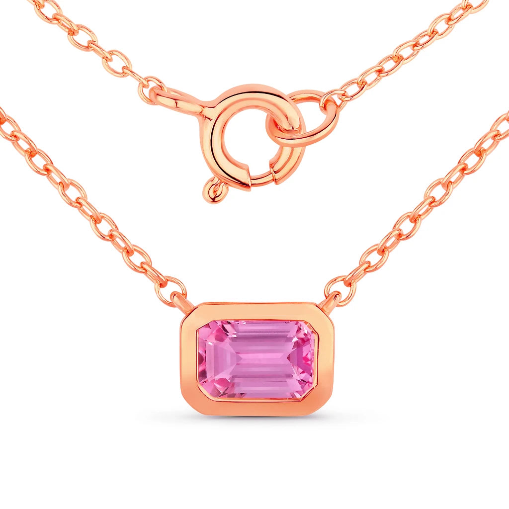 Emerald Cut Bezel Set Solitaire Necklace